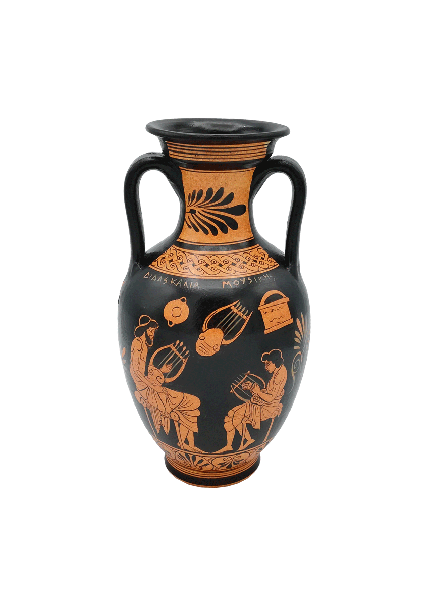 Ceramică - Amforă cu picior, Apolo și studiul muzicii