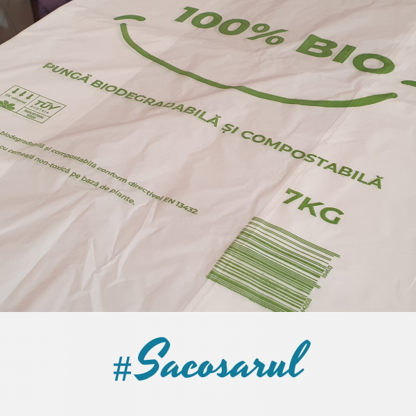 Pungi biodegradabile maieu imprimate "100% BIO" 30x55 cm, 7 kg [2]