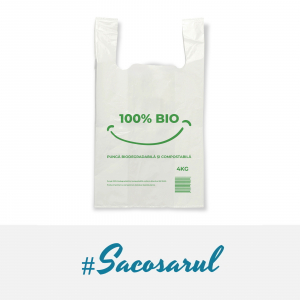 Pungi biodegradabile maieu imprimate "100% BIO" 27x50 cm, 4 kg [2]