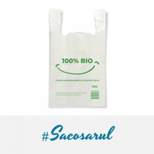 Pungi biodegradabile maieu imprimate "100% BIO" 30x55 cm, 7 kg [2]