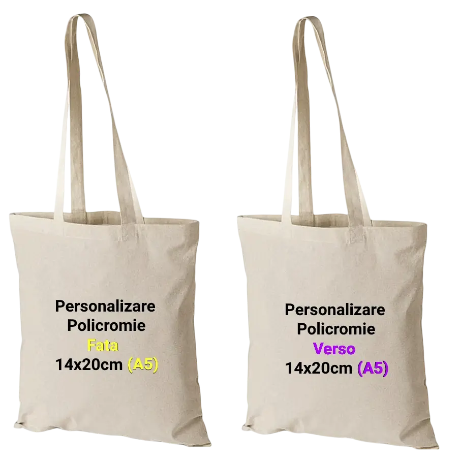 Sacose - Saculeti din Panza - Sacose Bumbac Natur Personalizate. Dimensiuni 38x42 cm, toarte lungi, 140 g/mp