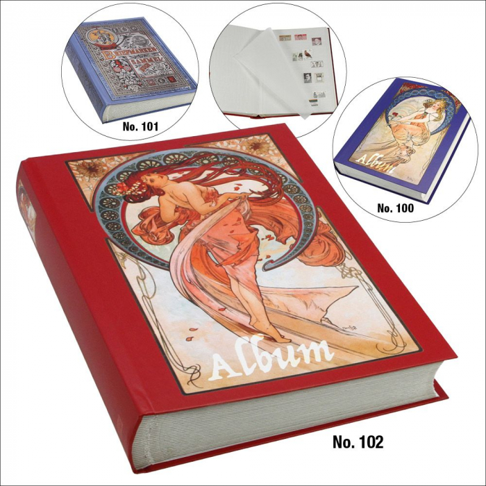 Red Stockbook for Stamps, Alphonse Mucha Design, with 30 White Pages, 60 Sides [3]