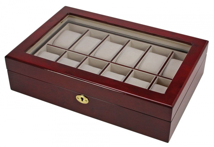 Cutie 12 ceasuri, lemn acoperit cu lac de pian, piele sintetica - Exclusive-260 [2]