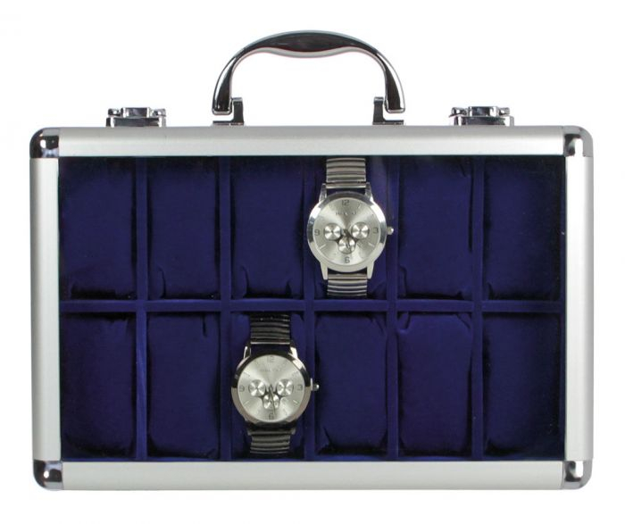 Valiza aluminiu pentru 12 ceasuri de mana, interior de velur Albastru - Clasic-265 [1]