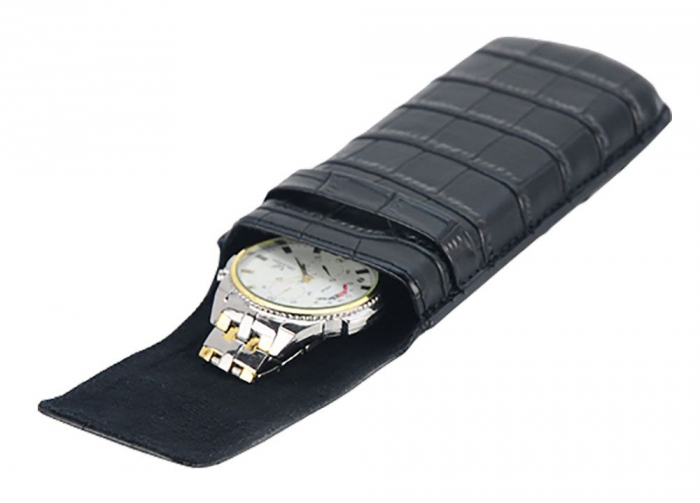 Etui pentru ceas de mana din piele naturala neagra si catifea neagra pe interior [2]
