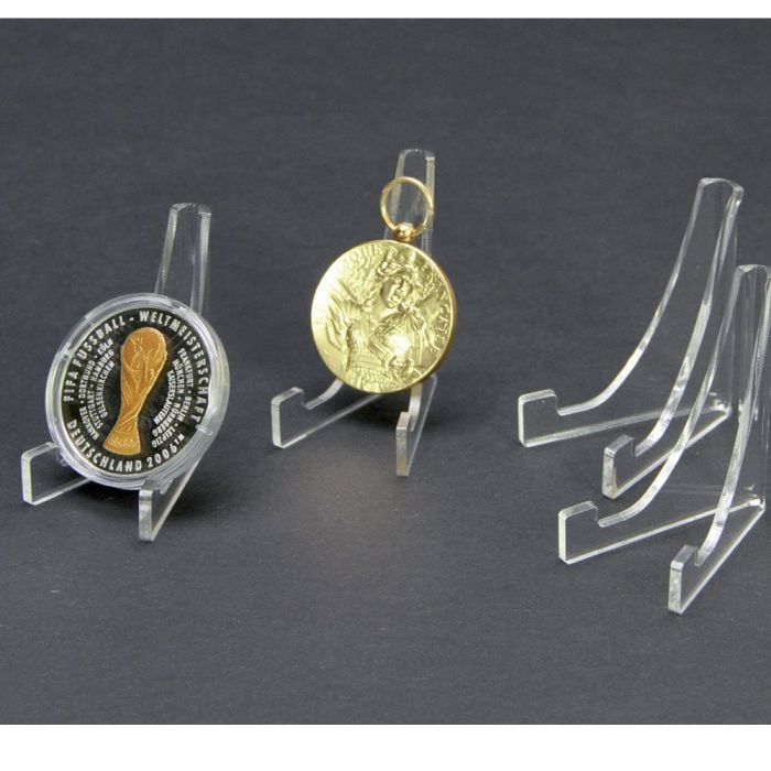 Suport triunghi, sticla acrilica, pentru monede medalii - 60 x 50 mm - 3 bucati-5270 [1]