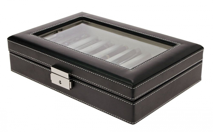 Cutie captusita, cusatura manuala, pentru stilouri, pixuri, instrumente de scris - Neagra-73627 [2]