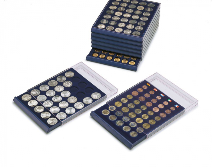 Tava cu carcasa acrilica si insertie in catifea albastra pentru 27 monede de diferite dimensiuni - Nova-Standard-6368 [1]