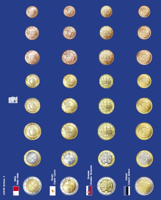 6 foi de carton albastru pre-imprimate cu monede euro in capsule si steagurile tarilor cu moneda euro-1865 [2]
