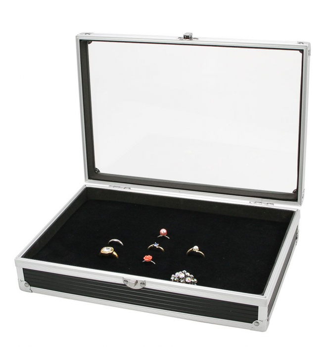 Aluminium showcase, Compact-Black, with black insert for 30 rings [2]