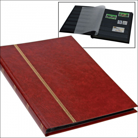 B5 Stockbooks - Burgundy Stamp Stockbook, Book size 170 x 225 mm, 16 Black Pages