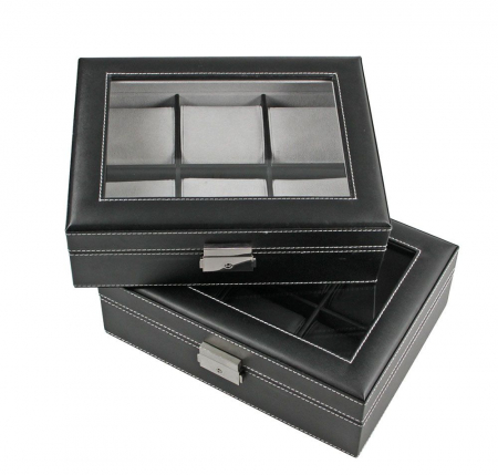 Ceasuri & Bijuterii - Cutie piele sintetica cu granulatie fina, pentru 6 ceasuri de mana, interior de catifea Gri - Exclusive-217-2