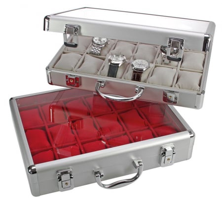 Valiza aluminiu pentru 18 ceasuri interior de catifea Gri - Extra-266-2 [2]