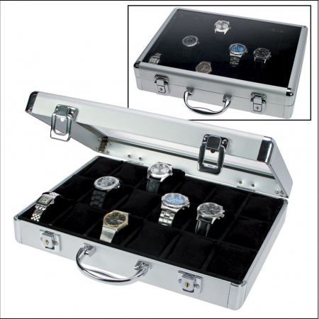 Ceasuri - Valiza aluminiu pentru 18 ceasuri interior de catifea Neagra - Extra-266-3
