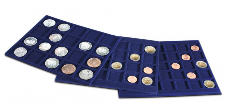 Valiza pentru monede cu 6 tavi in catifea albastra pentru 214 monede - Argintiu [1]