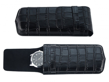 Ceasuri - Etui pentru ceas de mana din piele naturala neagra si catifea neagra pe interior