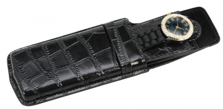 Etui pentru ceas de mana din piele naturala neagra si catifea neagra pe interior [2]