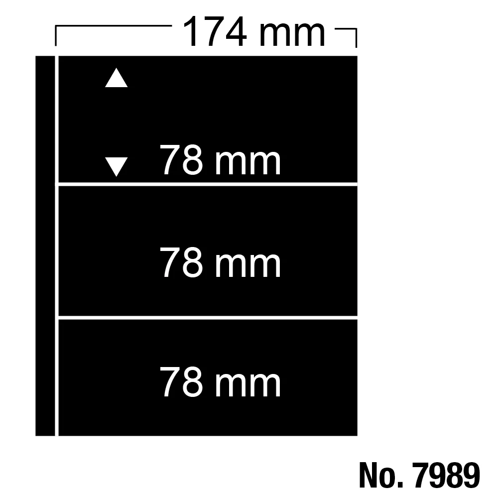 Folii Carti Postale pentru Album Compact - 5 folii negre pentru timbre, carti postale, Compact 7989PA, cu 3 buzunare de 78 x 174 mm