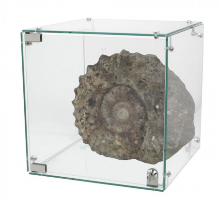 Model Cars / Trains / Motorcycles - Showcase showing rocks, fossils, models, miniatures, 350 x 350 x 350, 3 mm thick glass-5149