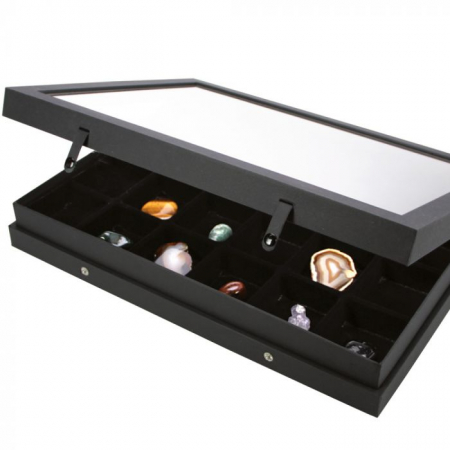 Vitrina Premium pentru miniaturi, lego, figurine, minerale, roci - 24 compartimente 65 x 58 mm - Black Edition-5676 [1]