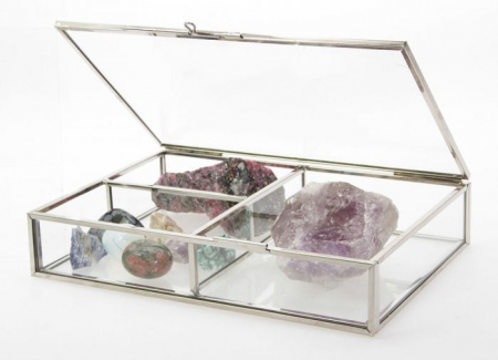 Cutie bijuterii din sticla cu rame din alama argintie-5701 [2]