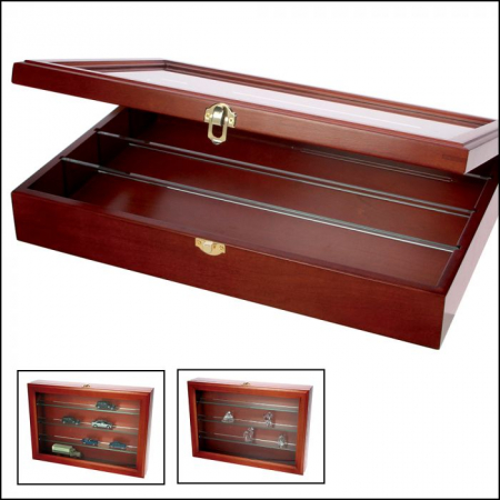 Wooden Showcase - Vitrina expunere lemn mahon, geam si rafturi de sticla - Mediu-5929