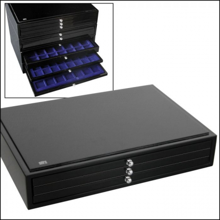 Black Lacquer Stivuibil - Cutie din lemn, Black Lacquer, pentru Slabs, minerale, fosile, medalii, figurine, cu lac de pian-6591