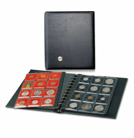Album din piele neagra si captusit cu rame negre pentru monede de maxim 47 mm - Coin N-760