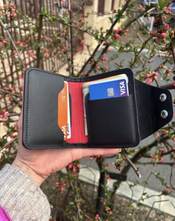 Leather Wallets - AMB 001 Black natural leather wallet for cards and banknotes