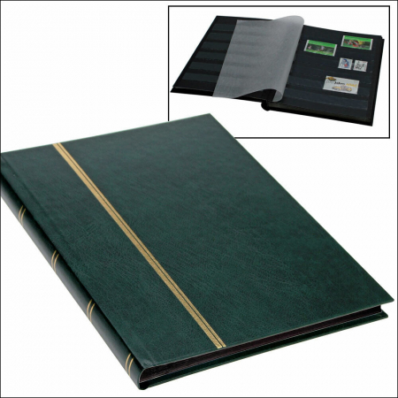 B5 Stockbooks - Green Stamp Stockbook, Book size 170 x 225 mm, 16 Black Pages