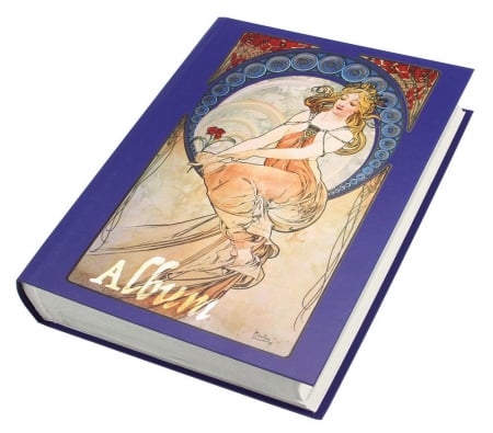 Clasor timbre 30 file / 60 pagini albe, coperta albastra - Alfonso Mucha-100 [0]