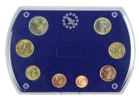 Cutie acrilica cu insertie de catifea albastra pentru 1 set de monede - 1 cent 2 cent 5 cents 10 cents 20 cents 50 cents 50 cents 1 euro 2 euro-7901