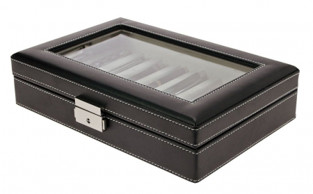 Cutie captusita, cusatura manuala, pentru stilouri, pixuri, instrumente de scris - Neagra-73627 [1]