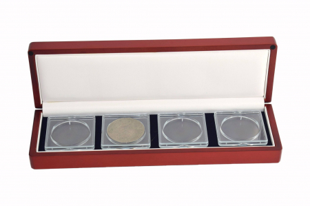 Cutie pentru monede, lemn de mahon, spuma cu memorie in catifea albastra pentru monede-7911 [0]