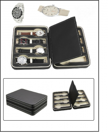 Ceasuri - Cutie din piele cu fermoar, Travel Case, pentru 8 ceasuri de mana-F12