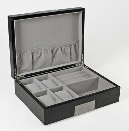 Black wooden watch case for jewellery and cufflinks with magnetic closure-7986 [1]