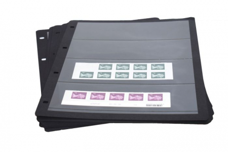 Folii Compact A4 - Set 10 foi negre pentru timbre, ClipFix, cu 4 buzunare de 63 x 210 mm