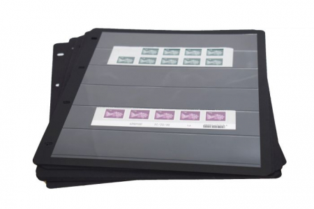 Folii Compact A4 - Set 10 foi negre pentru timbre, ClipFix, cu 6 buzunare de 39 x 210 mm