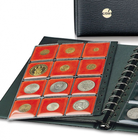 Folie pentru monede, Coin-Combi S, cu 12 buzunare si rame catifea rosie pentru monede de 47 mm [1]