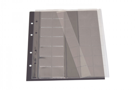 Monede - Set 2 folii pentru monede, Premium, cu 70 buzunare pentru monede de pana la 28 mm si foi de carton negru