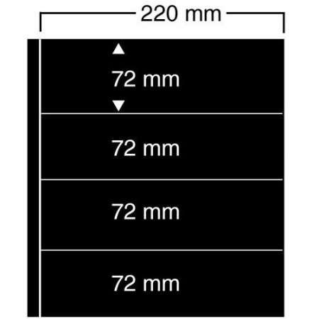 Folii Carti Postale pentru Album Compact A4 - Folii negre, Compact A4, cu 4 buzunare de 72 x 220 mm-454pa