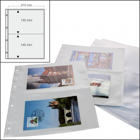 Folii Carti Postale pentru Album Compact A4 - Folii pentru Carti Postale cu 2 buzunare de 215 x 145 mm