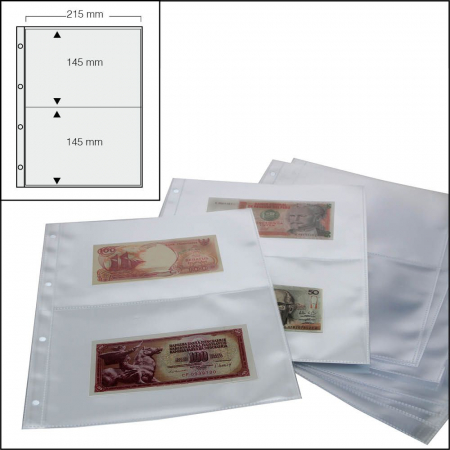 Folii bancnote Maxi A4 - Set 15 folii pentru bancnote, 2 buzunare de 215 x 145 mm - Maxi-safe5479