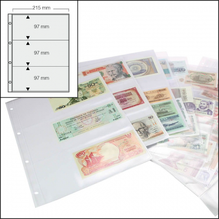 Folii bancnote Maxi A4 - Set 15 folii pentru bancnote, 3 buzunare de 215 x 97 mm - Maxi-safe5483pa