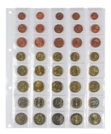 A4 Compact Coin Pages - Set of 2 foils for coins, Compact A4, for 5 sets from 1 cent to 2 euros