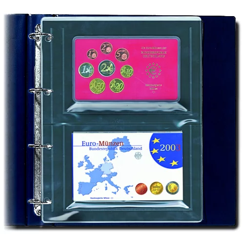 Folii Monede Compact A4 - Set 5 folii pentru seturi de monede, Compact A4, cu 2 buzunare de 170 x 140 mm