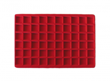Tavi mari pentru monede - Tava monede, 60 locasuri de 26 mm, catifea rosie-320