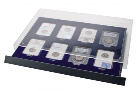 Cutie monede, sertar in etui acrilic cu tava in catifea albastra pentru 50 monede de 30 mm - Nova-Big-6430 [2]