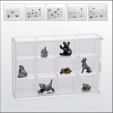 Minerale/Fosile/Roci - Vitrina acrilica cu 12 compartimente de 40 x 35 x 42 mm-5255