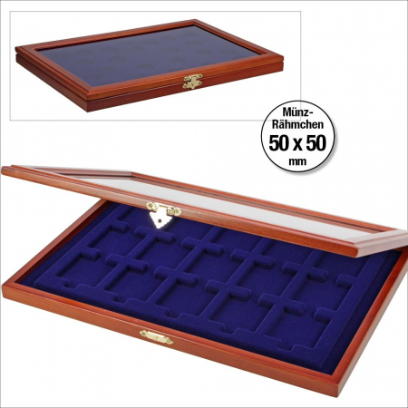 Vitrina din lemn pentru 15 monede in capsule patrate sau cartonase de 50 x 50 mm-SAFE5846 [1]